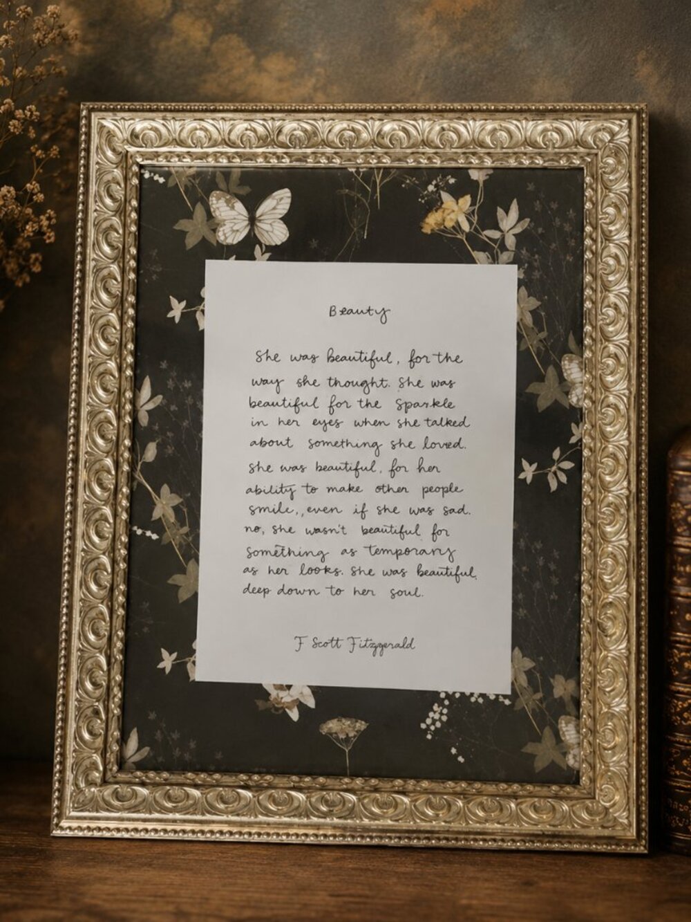 Antique Style Framed Handwritten F. Scott Fitzgerald Quote Wall Matted Art Print